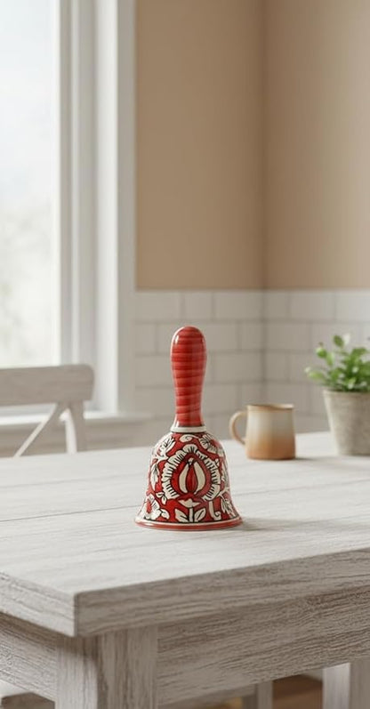 Caffeine Ceramic Stoneware Handmade Red Mughal Dinner Bell (Set of 1)