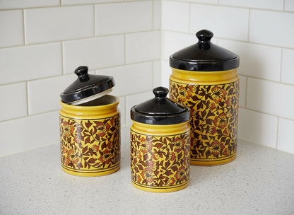 Caffeine Ceramic Stoneware Handmade Brown Sehra Barni / Pickle Jar (Set of 3)