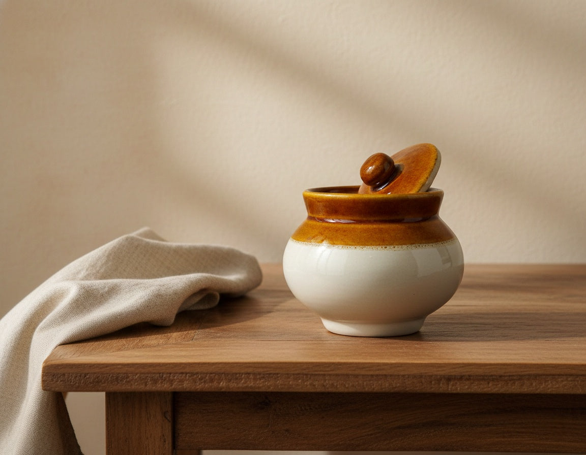 Caffeine Ceramic Stonewear Handmade mustard Martban Barni/Pickle Jar (Set of 1)