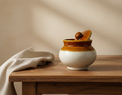 Caffeine Ceramic Stonewear Handmade mustard Martban Barni/Pickle Jar (Set of 1)