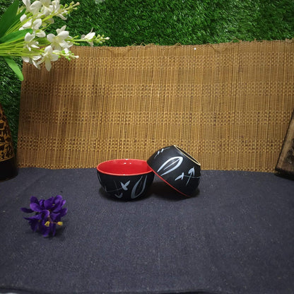 Caffeine Ceramic Handmade Black Tree Combo Dinner Set (6 pcs.)