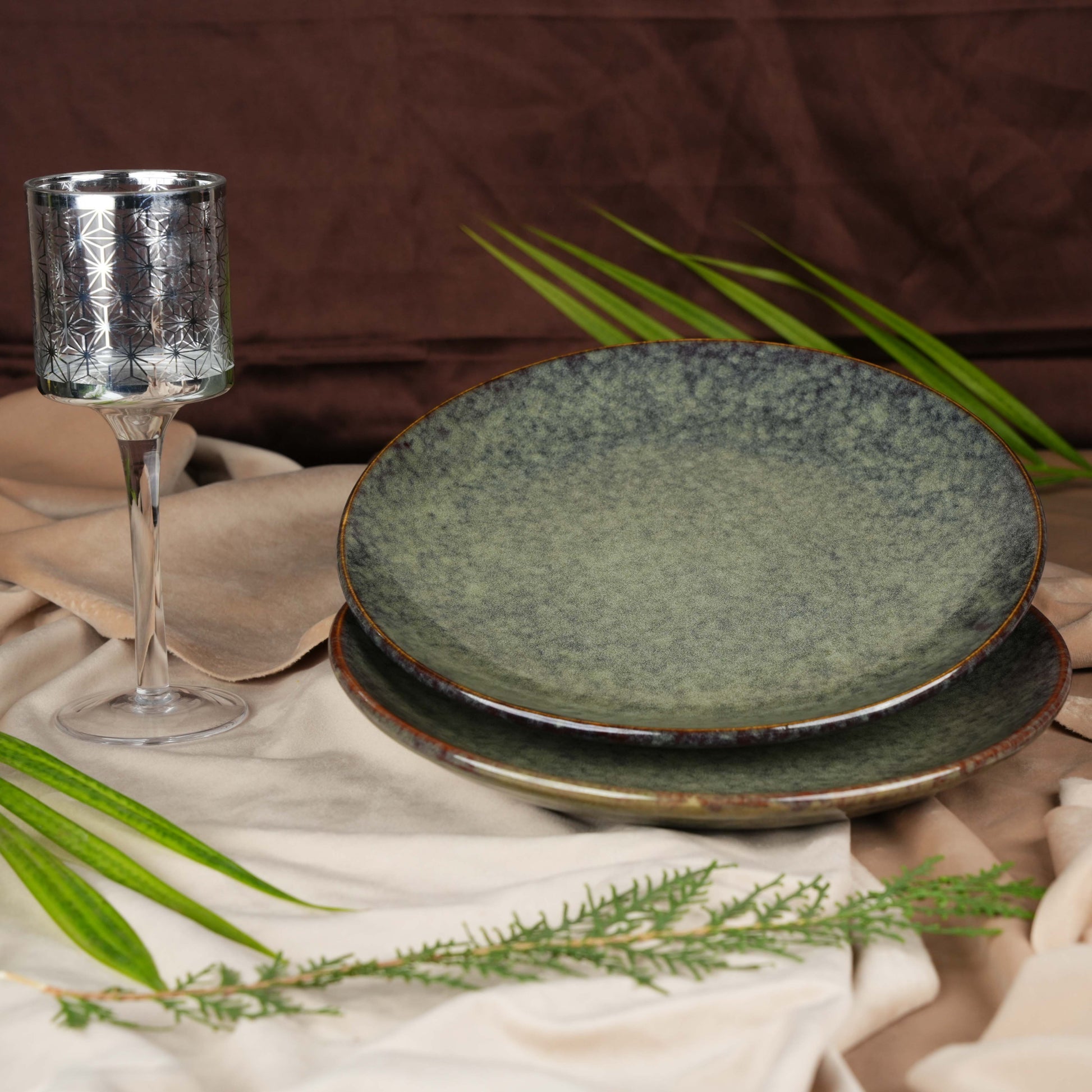 Caffeine Ceramic Handmade Multicolor Studio Dinner Plate set of 4 - Caffeine Premium Stoneware