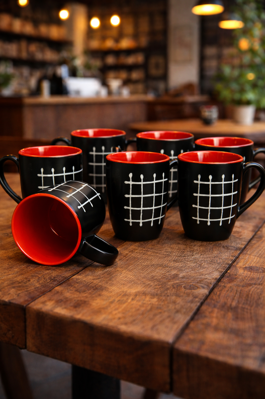 Caffeine Ceramic Stoneware Handmade Red & Black Cherry Coffee Mug (Set of 6)