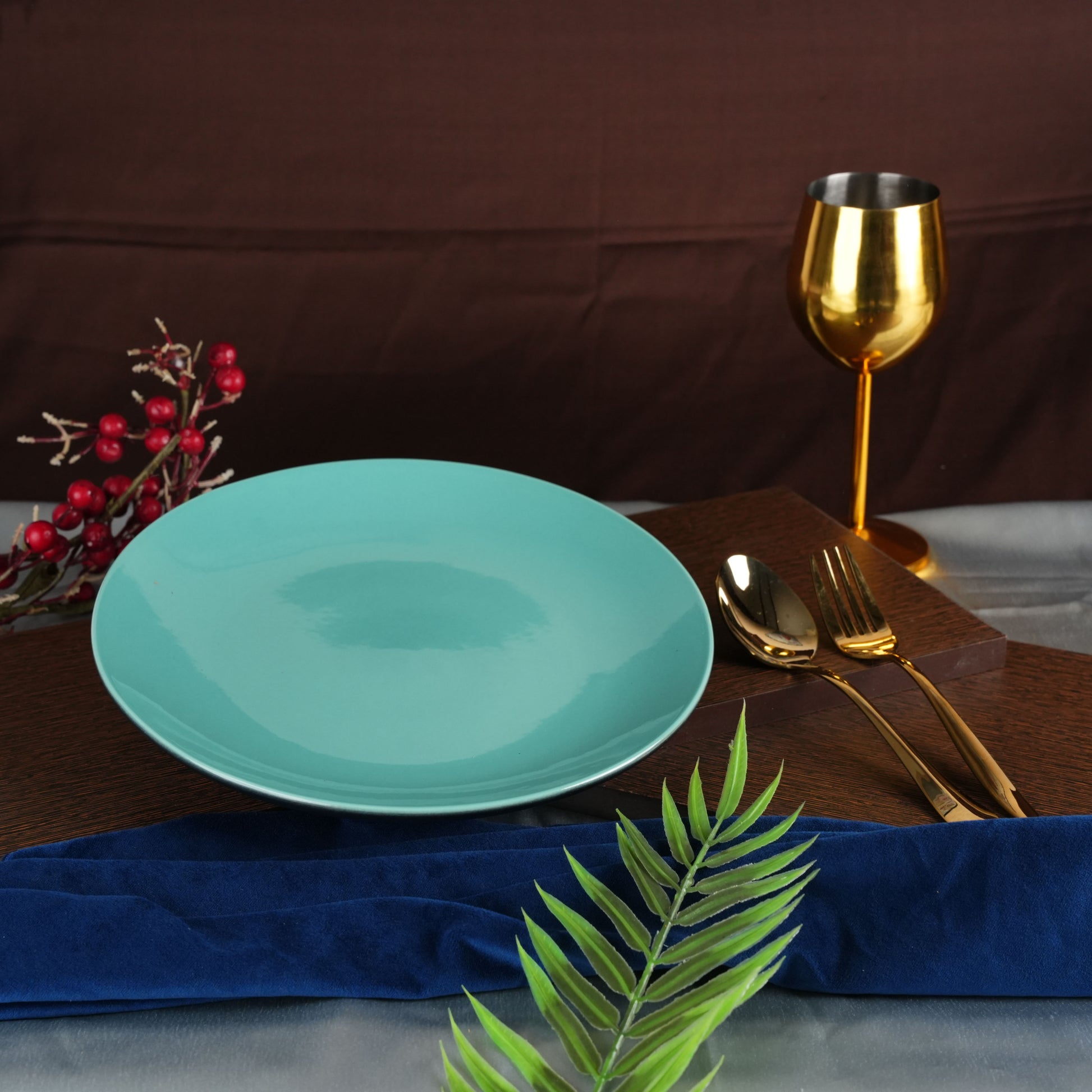 Caffeine Ceramic Stoneware Handmade Green Glossy Dinner Plate 10" inch Set of 6 (Microwave & Dishwasher Safe) - Caffeine Premium Stoneware