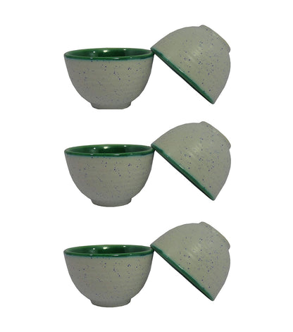 Caffeine Ceramic Handmade Green Studio & White Matte Dessert Bowls (Set of 6) - Caffeine Premium Stoneware