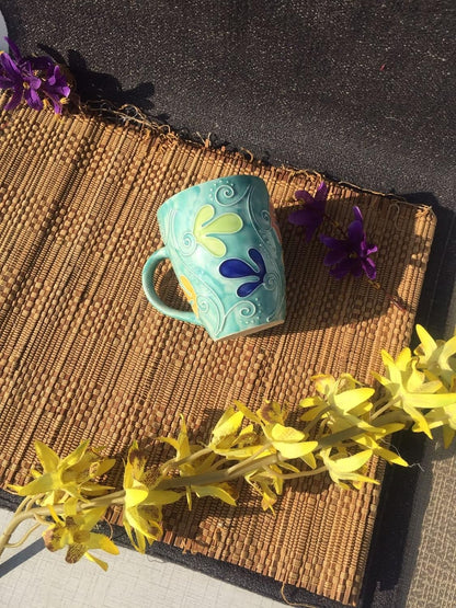 green_and_yellow_flora_coffee_mugs - Caffeine Premium Ceramic