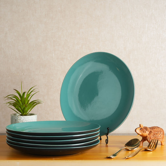 Caffeine Ceramic Stoneware Handmade Green Glossy Dinner Plate 10" inch Set of 6 (Microwave & Dishwasher Safe) - Caffeine Premium Stoneware