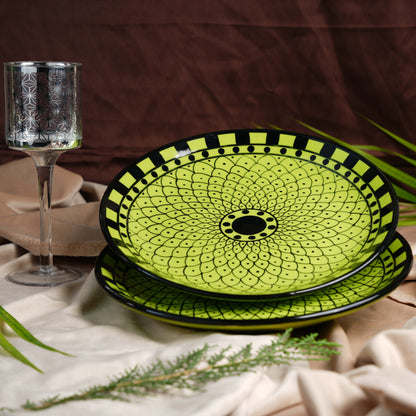 Caffeine Ceramic Handmade Stoneware Green Flora Pattern Quarter plate 7”(Set of 2 Dishwasher & Microwave safe) - Caffeine Premium Stoneware