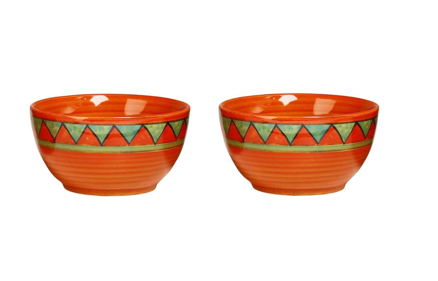 Caffeine Ceramic Handmade Orange & Green Triangles Dessert Bowl (Set of 6) - Caffeine Premium Stoneware