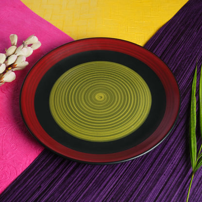 Caffeine Ceramic Handmade Stoneware Green Chandrakari Dinner Plates10 inch Set of 2 - Caffeine Premium Stoneware