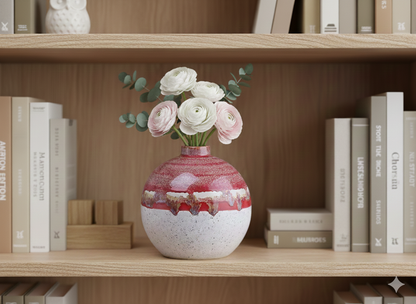 Decorative vase with flowers on a bookshelf