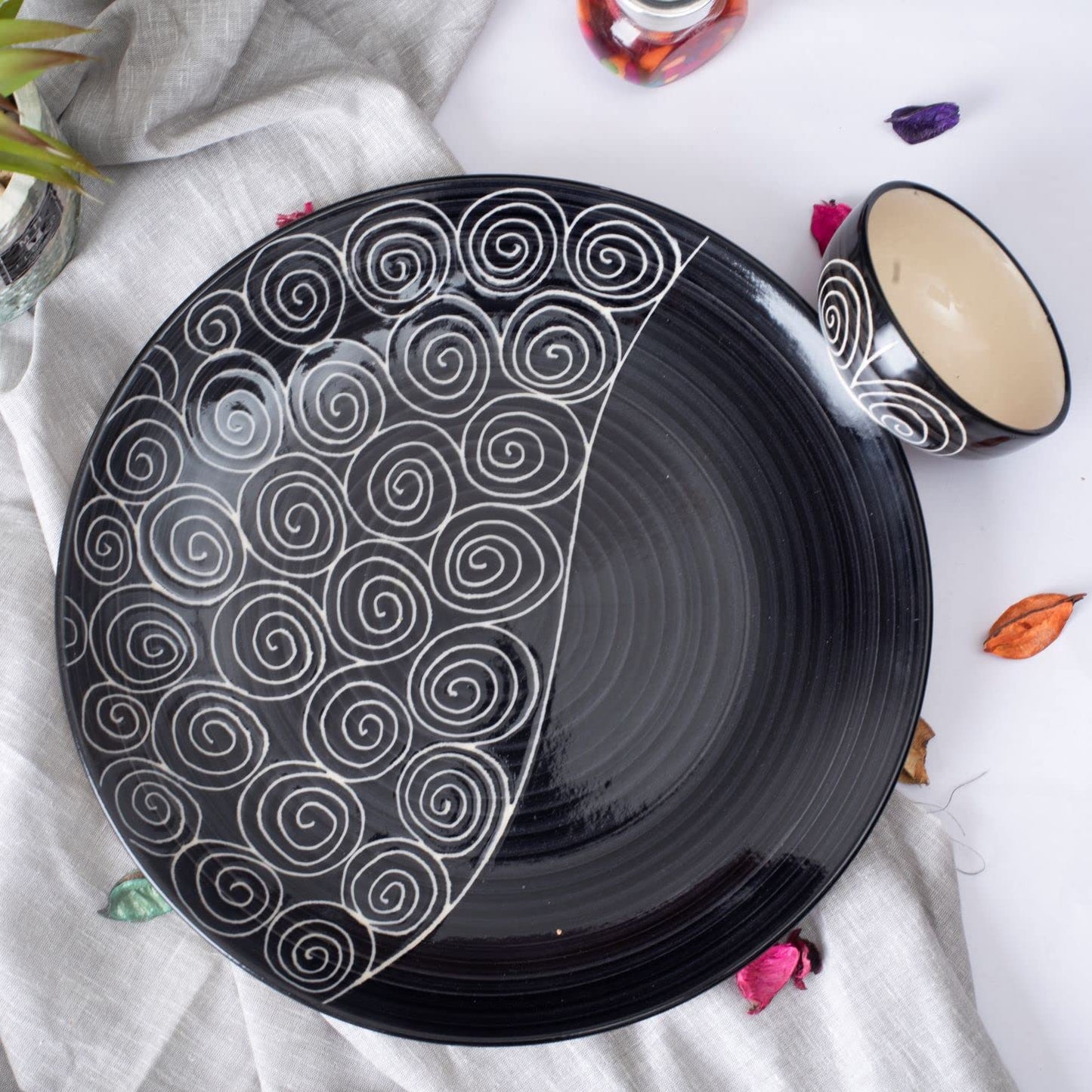 handmade_black_doodle_10_pcs_dinner_set - Caffeine Premium Ceramic