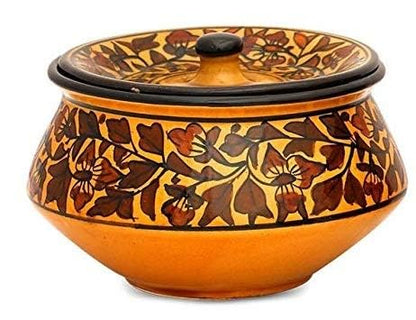 Caffeine Ceramic Handmade Brown Sehra Serving Handi with Lid (Set of 1) medium