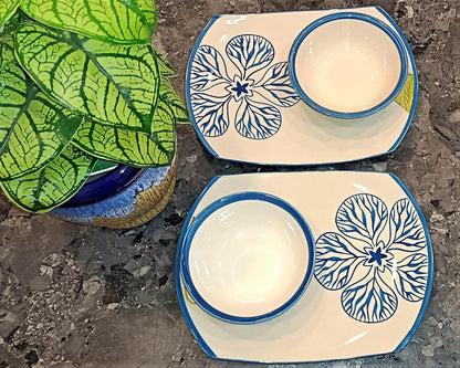 Caffeine Ceramic Handmade White Flora Dinner (Set of 4)