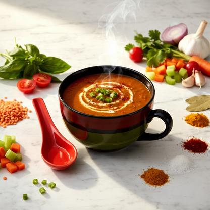 Caffeine Ceramic Handmade Green Chandrakari Single Handled Soup Bowl (Set of 2)