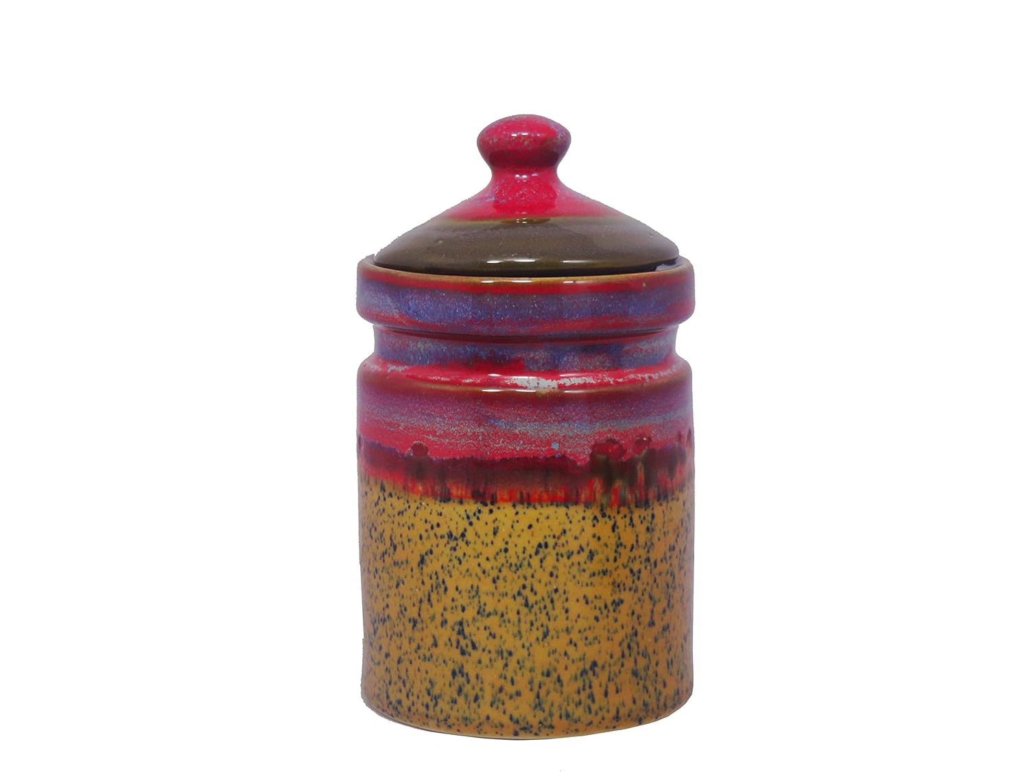 Caffeine Ceramic Stoneware Handmade Pink And Mustard Studio Barni/Pickle Jar (Set of 3) - Caffeine Premium Stoneware