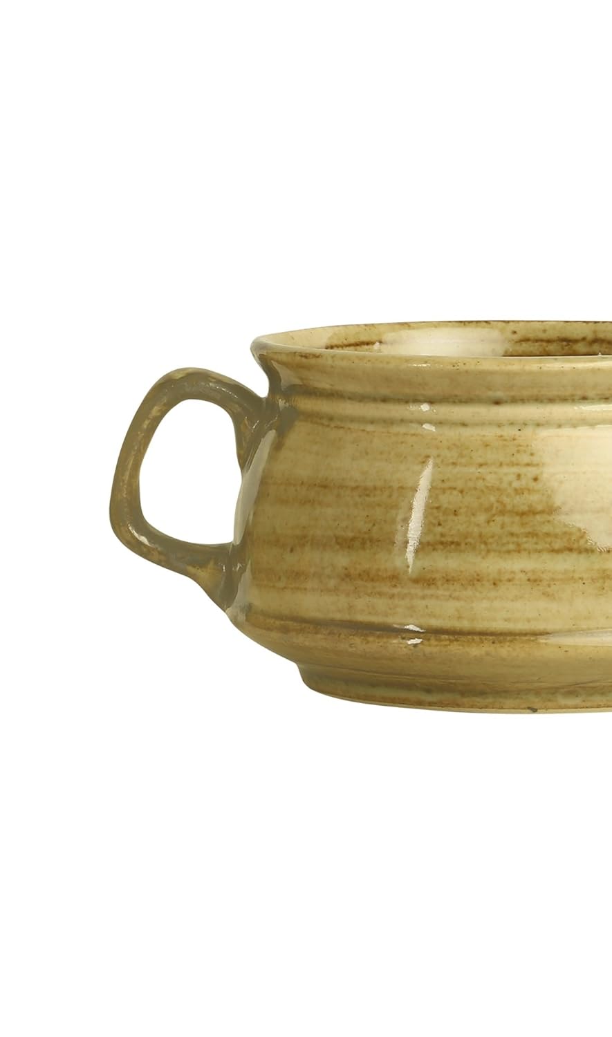 Caffeine Ceramic Handmade Glossy Wood Brown Double Handle Soup Bowls with spoon set of 4 - Caffeine Premium Stoneware