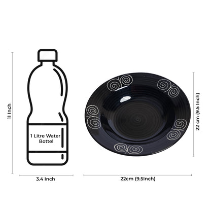 Caffeine Ceramic Handmade Stoneware Black Doodle Soup Plate / Pasta Plate / Maggie Plate / Macaroni Plate9 inch (Set of 2 Dishwasher & Microwave Safe) - Caffeine Premium Stoneware
