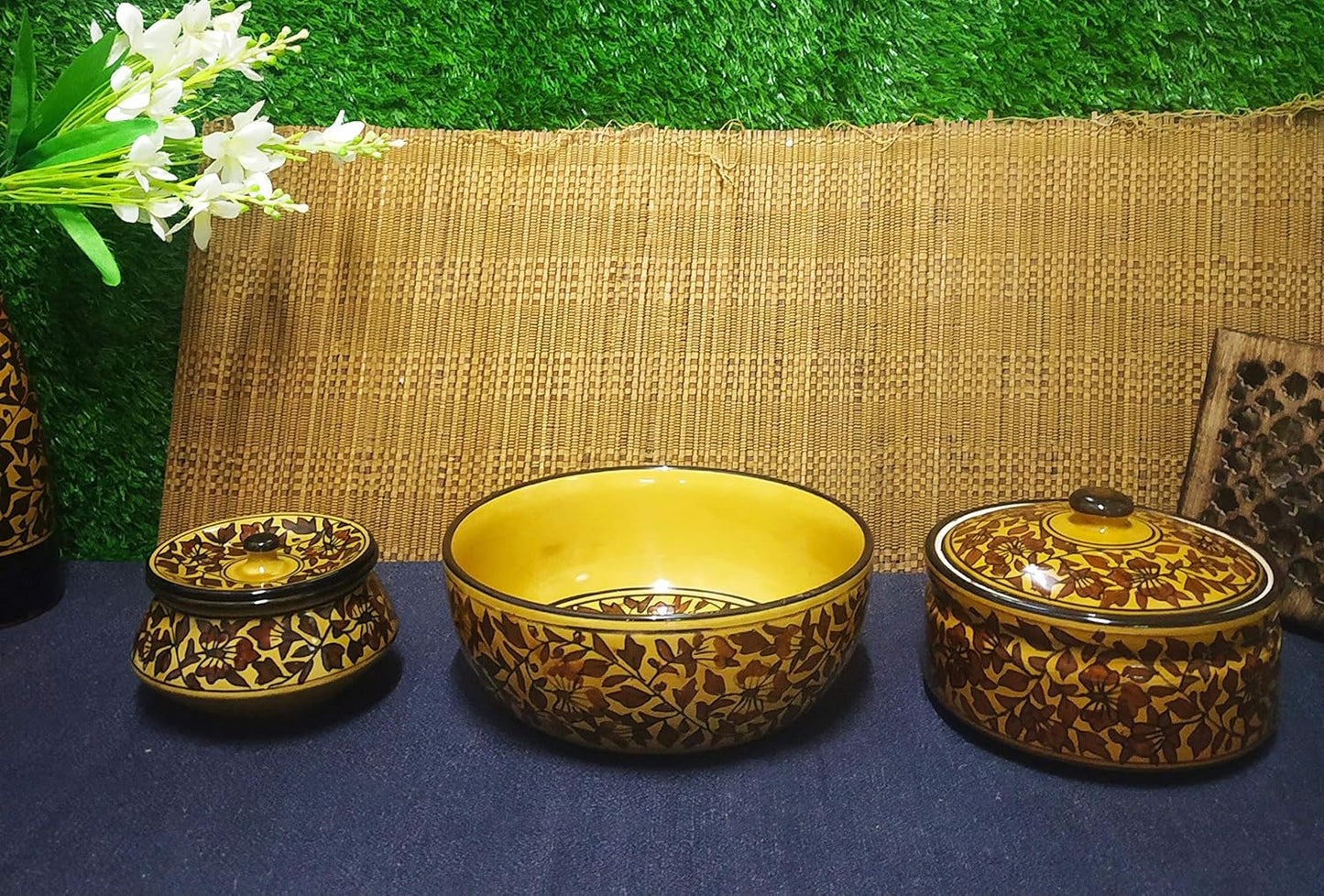 Caffeine Ceramic Handmade Stoneware Brown Sehra Combo Dinner Set (15 pcs)