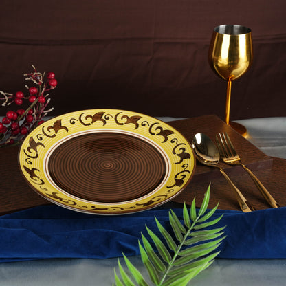 Caffeine Ceramic Handmade Brown & Yellow Leaf Dinner Plates 10 inch set of 2 - Caffeine Premium Stoneware