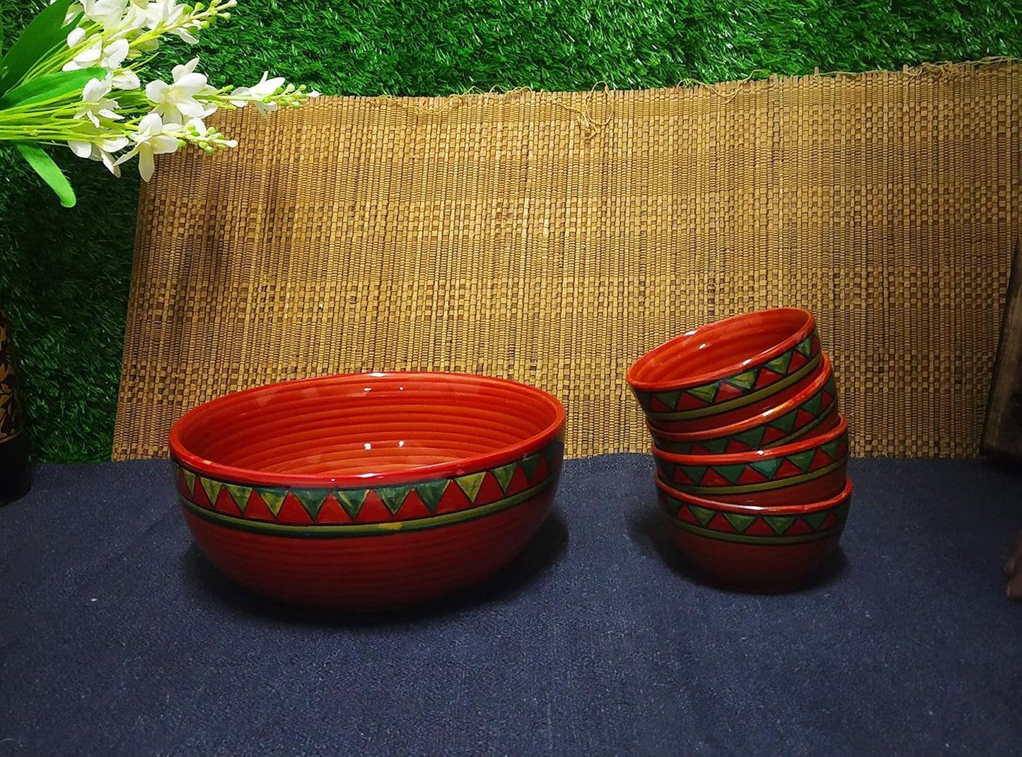 Caffeine Ceramic Handmade Rustic Brown Combo Dinner Set (15 pcs)