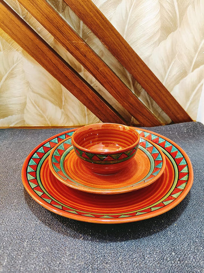 Caffeine Ceramic Handmade Rustic Brown Combo Dinner Set (set of 12)