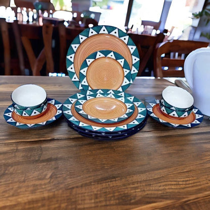 Caffeine Ceramic Handmade Green Soorya Combo Dinner Set (12 pcs.)