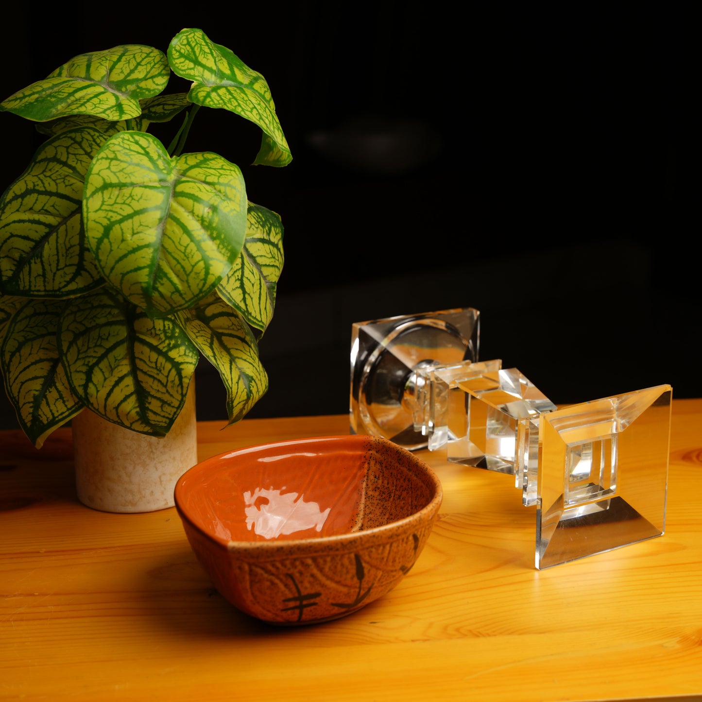 Caffeine Ceramic Handmade Brown and Mustard Leaf Serving Bowl (Set of 3) - Caffeine Premium Stoneware