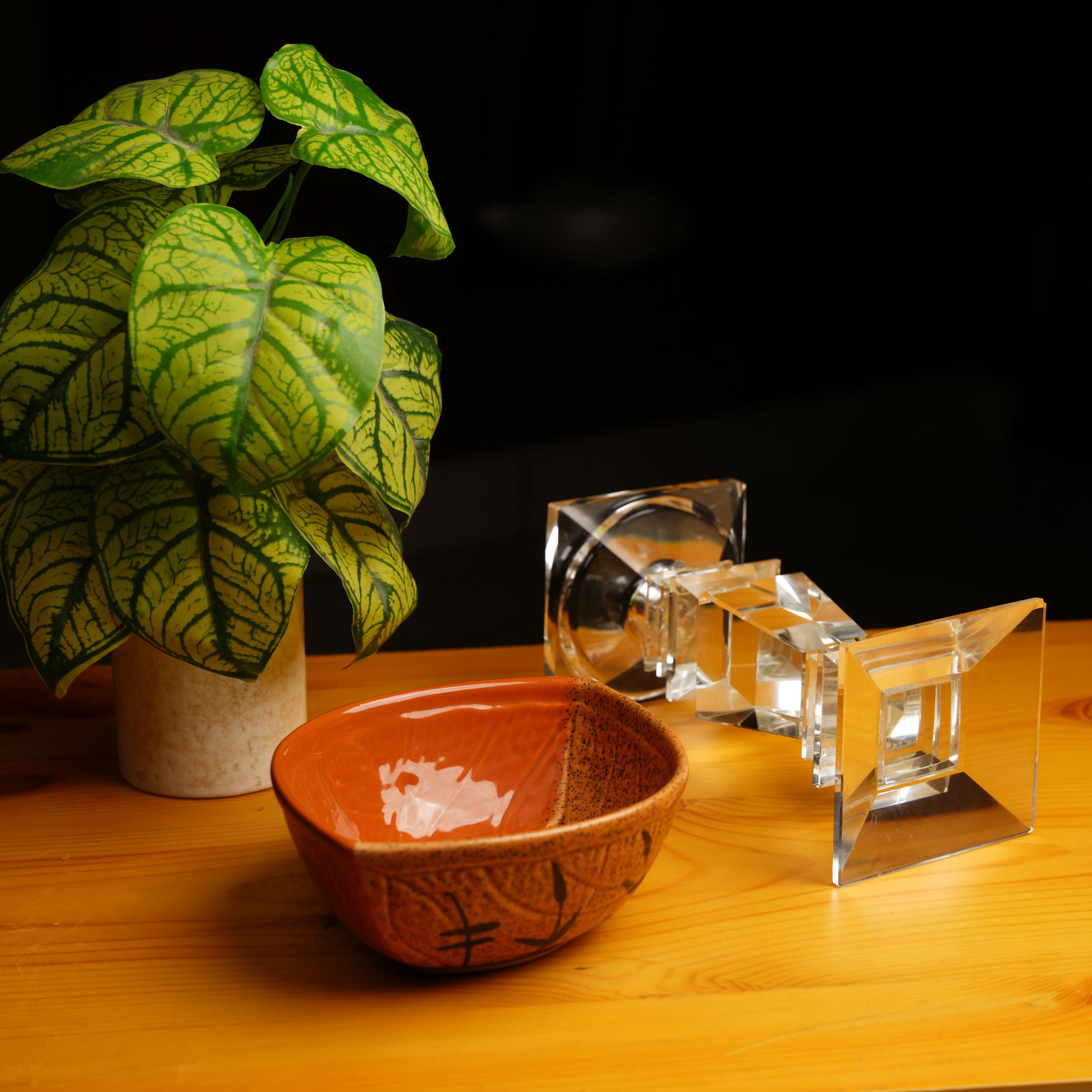 Caffeine Ceramic Handmade Brown and Mustard Leaf Serving Bowl (Set of 3) - Caffeine Premium Stoneware