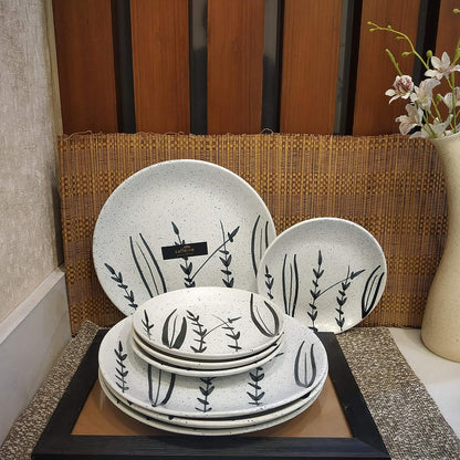 Caffeine Ceramic Handmade White Bamboo Combo Dinner Set (12 pcs.)