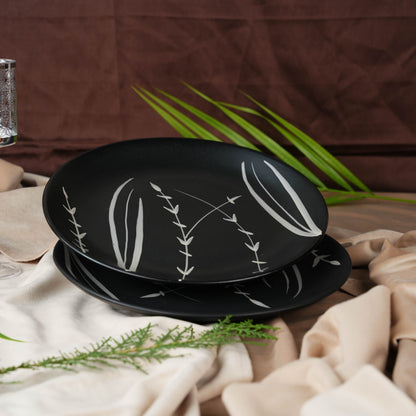 Caffeine Ceramic Handmade Stoneware Black Bamboo Quarter Plate 7” (Set of 2 Dishwasher & Microwave Safe ) - Caffeine Premium Stoneware