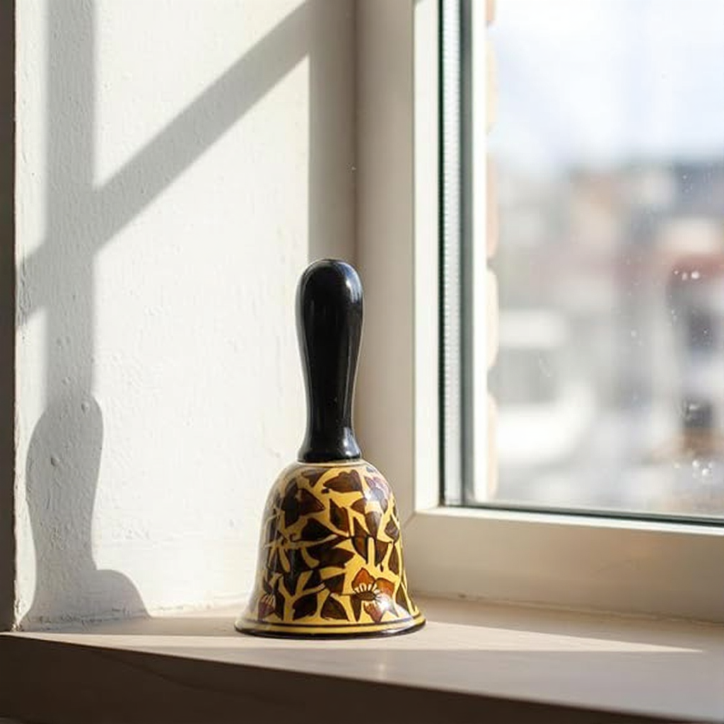 caffeine Ceramic Stoneware Handmade Brown Sehra Dinner Bell (Set of 1)