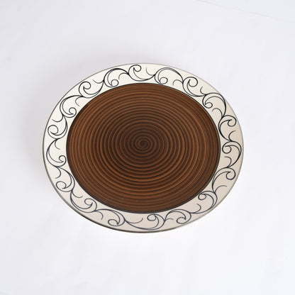 Caffeine Ceramic Handmade Brown Doodle Dinner Plate 10" inch(Set of 2) - Caffeine Premium Stoneware
