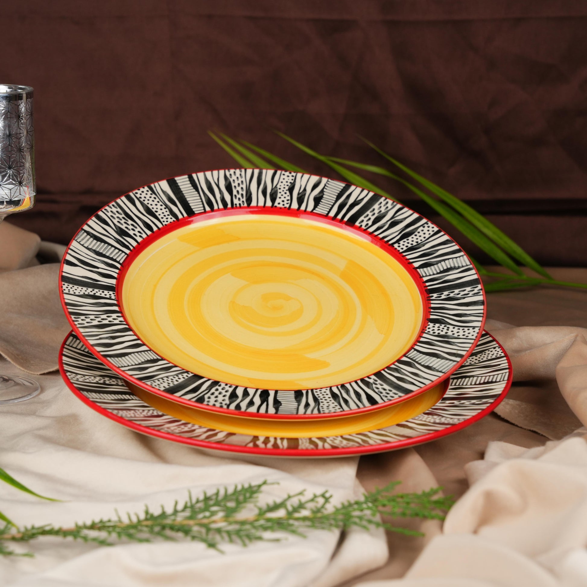 Caffeine Ceramic Handmade Stoneware Amber Abstract Dinner Plate 10" inch Set of 2 Plates - Caffeine Premium Stoneware