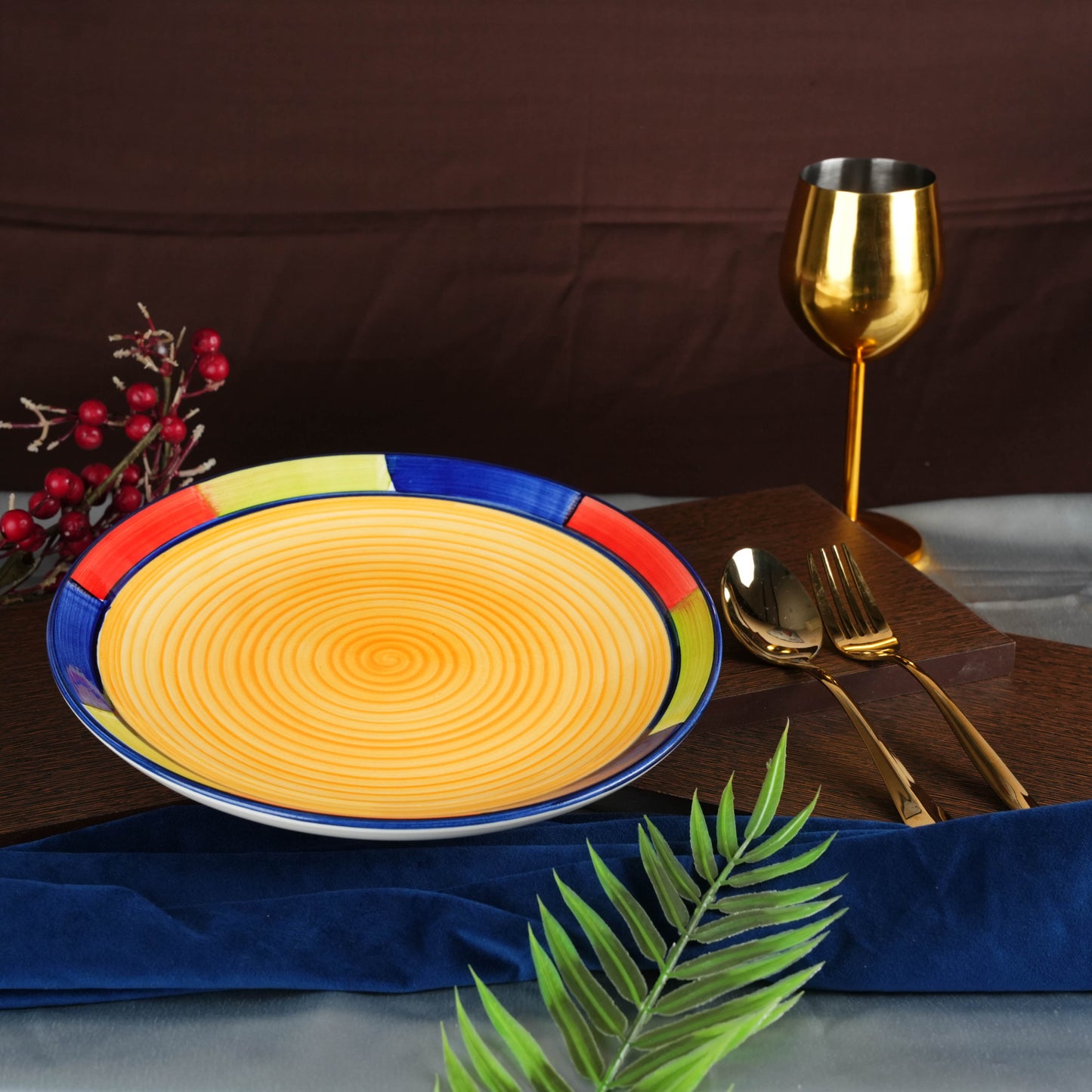 Caffeine Ceramic Handmade Stoneware Yellow Dinner Plates set of 4 - Caffeine Premium Stoneware