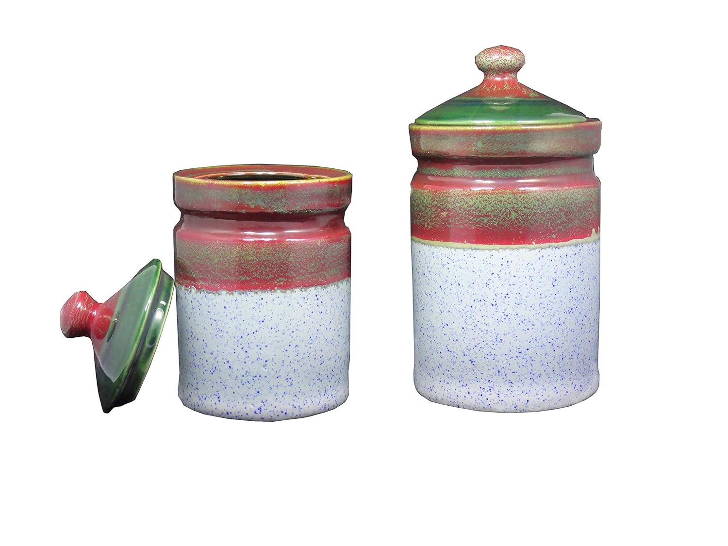 Caffeine Ceramic Stoneware Handmade Multicolour Barni/Pickle Jar (Set of 3) - Caffeine Premium Stoneware