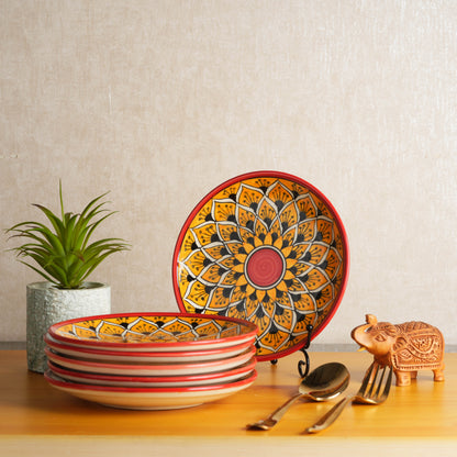 Caffeine Ceramic Handmade Stoneware Orange Morocco Dinner Plate10 inch Set of 6  (Microwave & Dishwasher Safe) - Caffeine Premium Stoneware