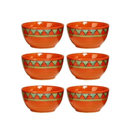 Caffeine Ceramic Handmade Orange & Green Triangles Dessert Bowl (Set of 6) - Caffeine Premium Stoneware
