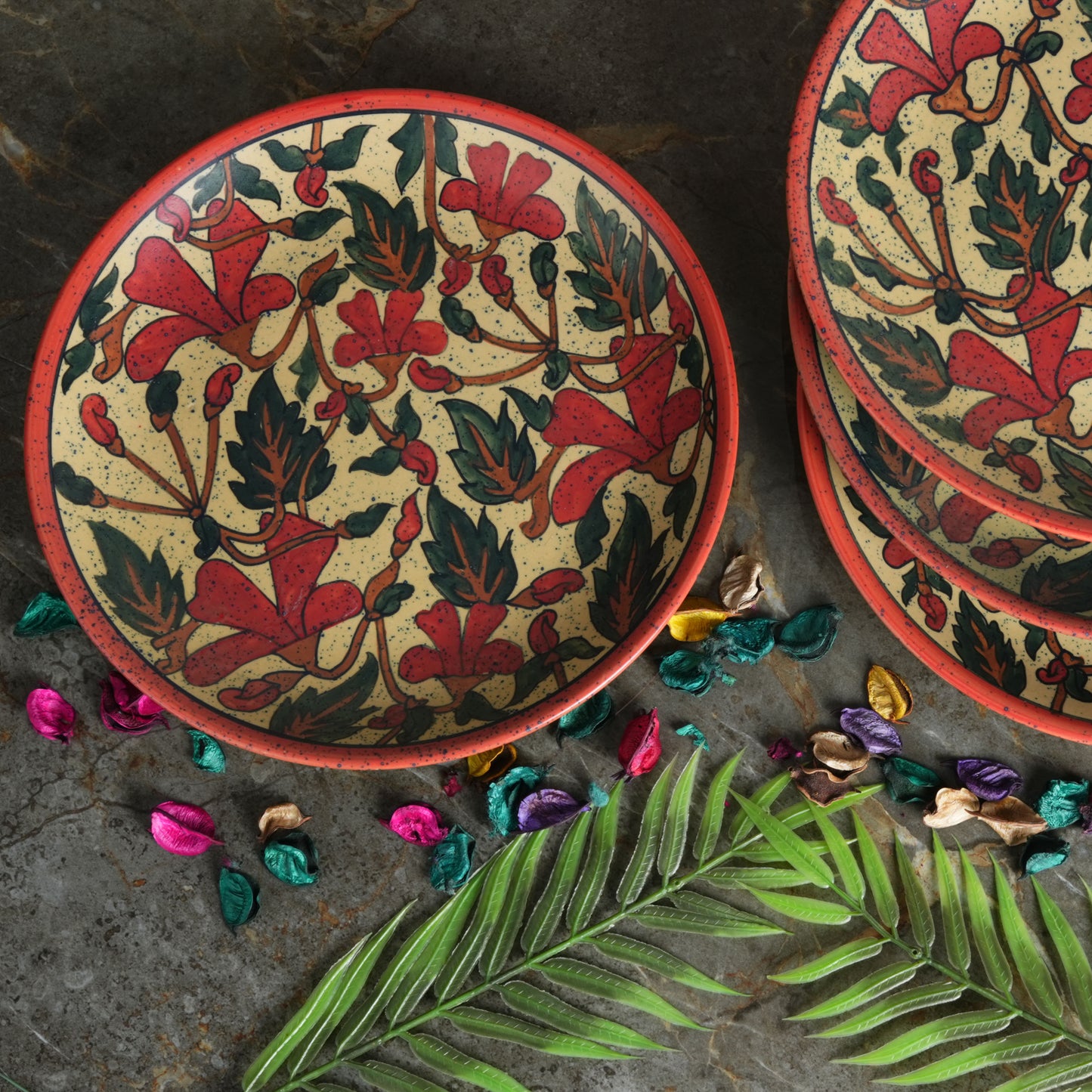 orange_and_red_flower_dinner_plate - Caffeine Premium Ceramic
