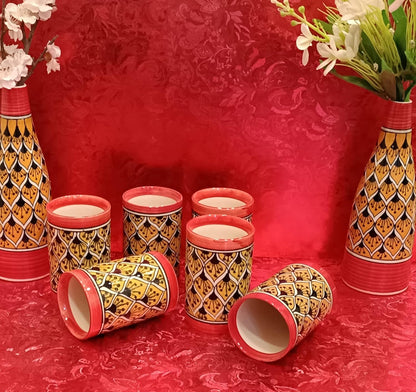 Caffeine Ceramic Handmade Orange morroco Water Glass (300ml) Set of 6 - Caffeine Premium Stoneware
