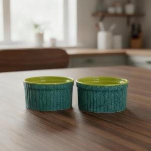 Caffeine Ceramic Handmade Glossy Turquoise Green Ramekin bowl (Set of 2, 150)