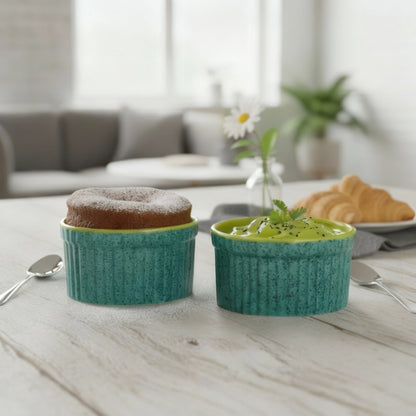 Caffeine Ceramic Handmade Glossy Turquoise Green Ramekin bowl (Set of 2, 150)