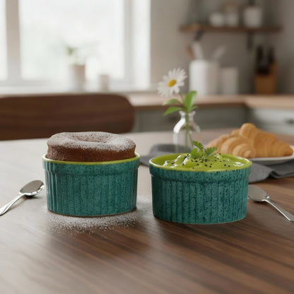 Caffeine Ceramic Handmade Glossy Turquoise Green Ramekin bowl (Set of 2, 150)