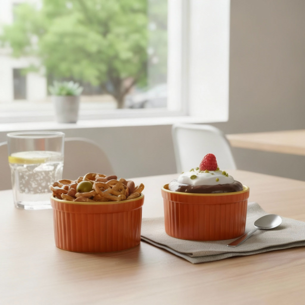 Caffeine Ceramic Handmade Matte Brown & Yellow Ramekin bowl (Set of 2, 150 ml)