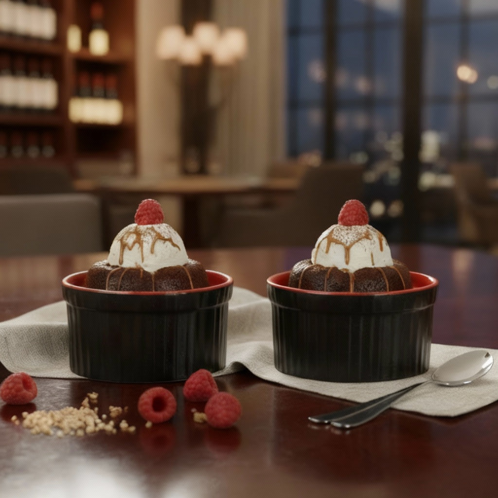 Caffeine Ceramic Handmade Matte Black & Glossy Red Ramekins Bowl (Set of 2)