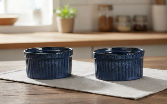 Caffeine Ceramic Handmade Blue Metallic Ramekins Bowl (Set of 2)