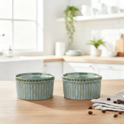 Caffeine Ceramic Handmade Green Crackle Studio Ramekins Bowl (Set of 2)