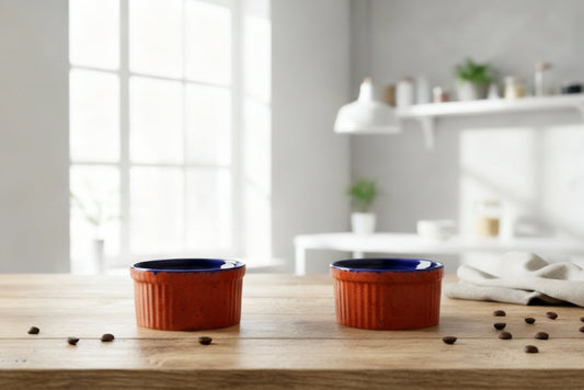 Caffeine Ceramic Handmade Orange & Blue Ramekins Bowl (Set of 2)