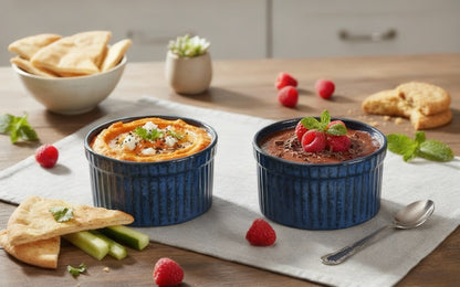 Caffeine Ceramic Handmade Blue Metallic Ramekins Bowl (Set of 2)