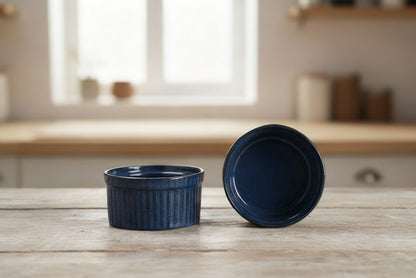 Caffeine Ceramic Handmade Blue Metallic Ramekins Bowl (Set of 2)